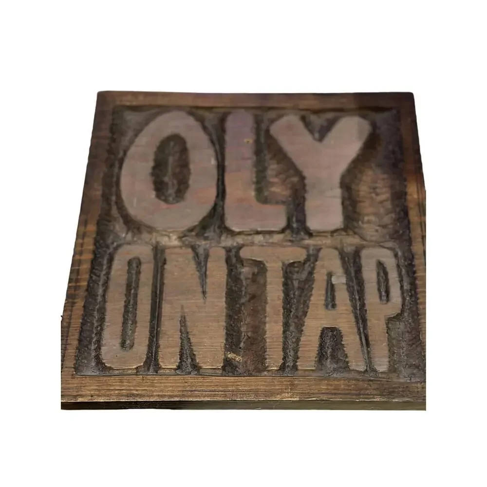 Vintage Wood Sign Custom Plaque Olympia ON Tap Design Engraved Wooden Deco